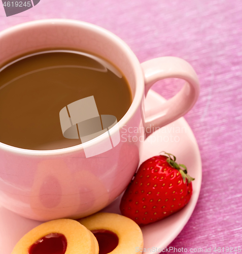 Image of Coffee With Strawberry Shows Tasty Decaf And Beverage 