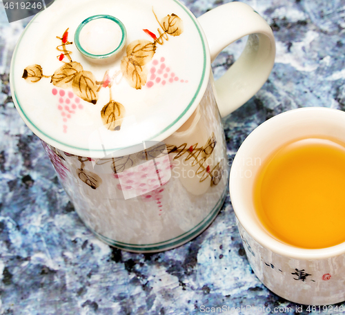 Image of Green Tea Cup Indicates Break Time And Breaktime 