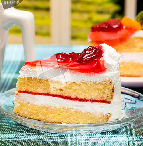 Image of Strawberry Cream Cake Indicates Desserts Appetizing And Restaurant 