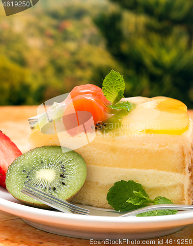 Image of Strawberry Fruit Gateau Represents Desserts Celebration And Creamy