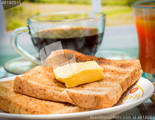 Image of Breakfast Butter Toast Means Fruit Jam And Beverage 