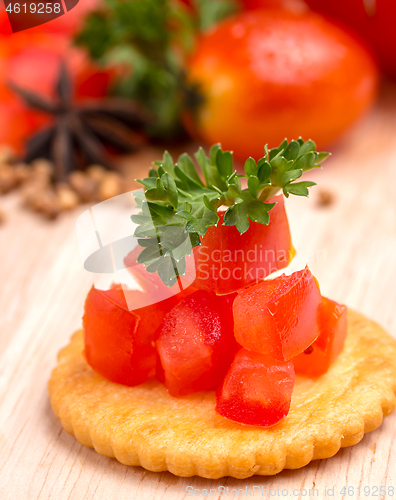 Image of Tomato Crackers Indicates Appetizer Biscuit And Snack 