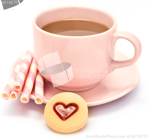Image of Heart And Coffee Means Bickies Snack And Delicious 