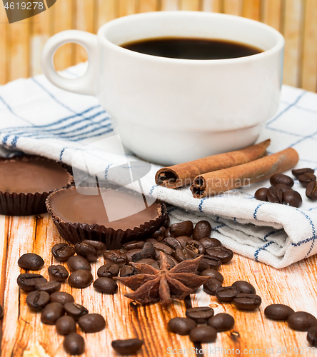 Image of Coffee Beans Drink Shows Roast Espresso And Cup