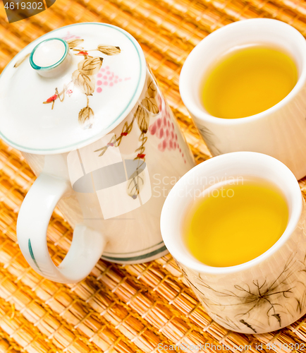 Image of Outdoor Green Tea Shows Break Time And Beverage 