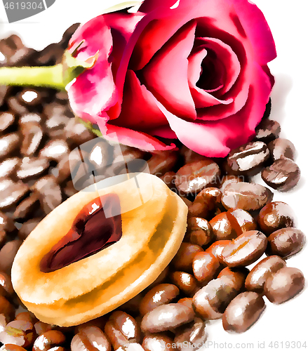 Image of Coffee Beans Heart Means Hot Drink And Cup 