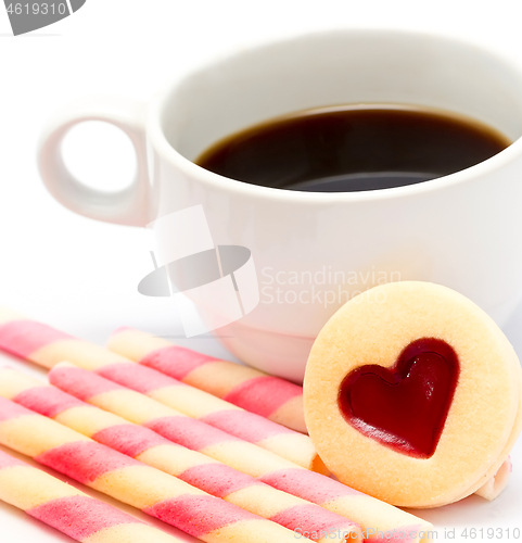 Image of Heart Coffee Cookie Means Valentines Cracker And Biscuit 