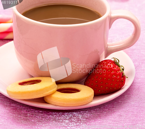 Image of Coffee With Cookies Represents Caffeine Biscuits And Crackers 