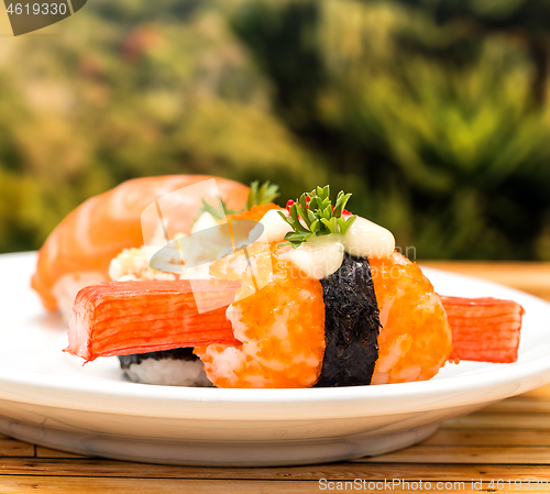 Image of Japanese Sushi Shows Oriental Food And Delicacy 