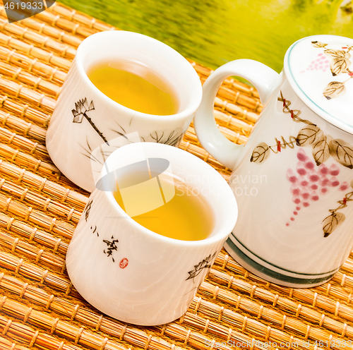 Image of Tea On Patio Means Break Time And Breaktime 