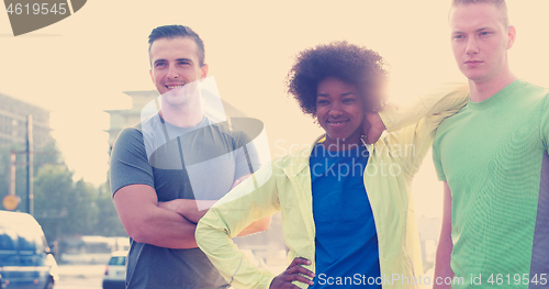 Image of Portrait of multiethnic group of young people on the jogging