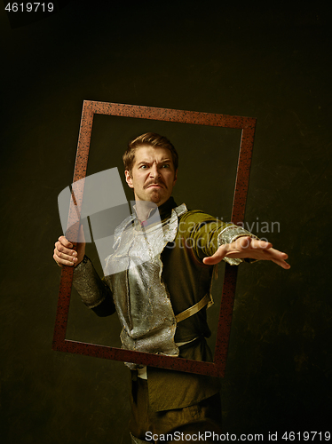 Image of Medieval knight on dark background.