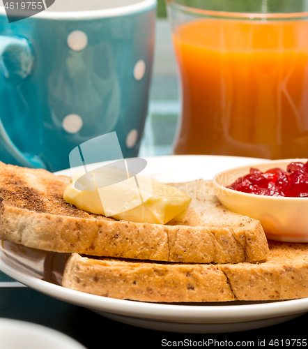 Image of Toast For Breakfast Shows Meal Time And Beverages 