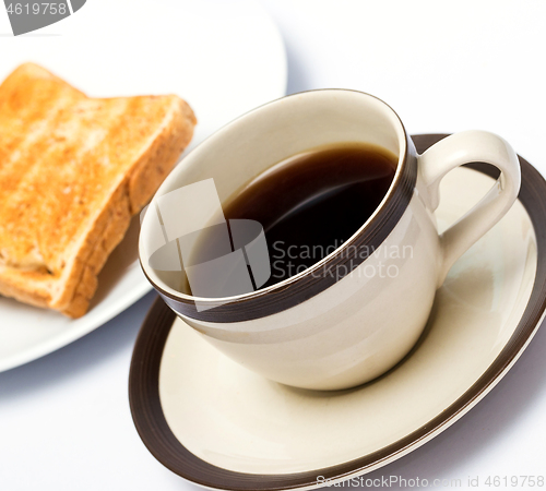 Image of Coffee And Toast Means Morning Meal And Bread 