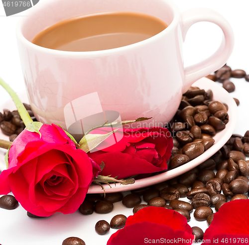 Image of Coffee And Rose Represents Coffees Cup And Decaf 