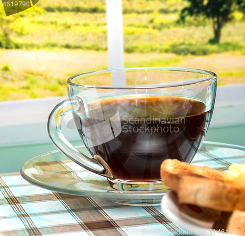 Image of Breakfast Black Coffee Means Toasted Bread And Beverages 