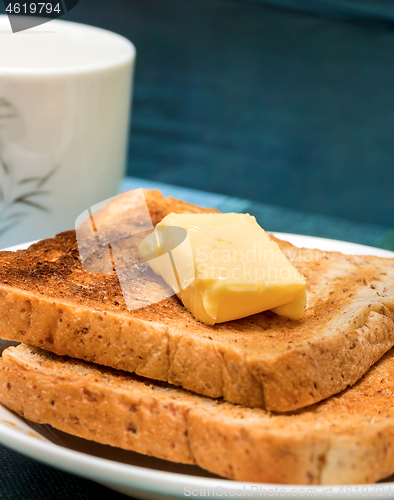 Image of Butter Toast Slices Means Black Coffee And Bread 
