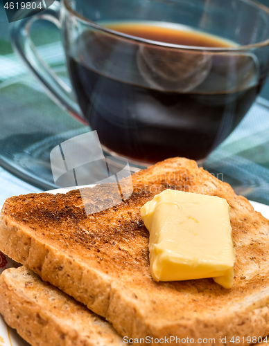 Image of Breakfast Butter Toast Indicates Toasted Bread And Black 