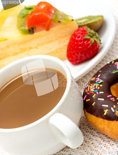 Image of Coffee And Donut Indicates Fatty Food And Barista 