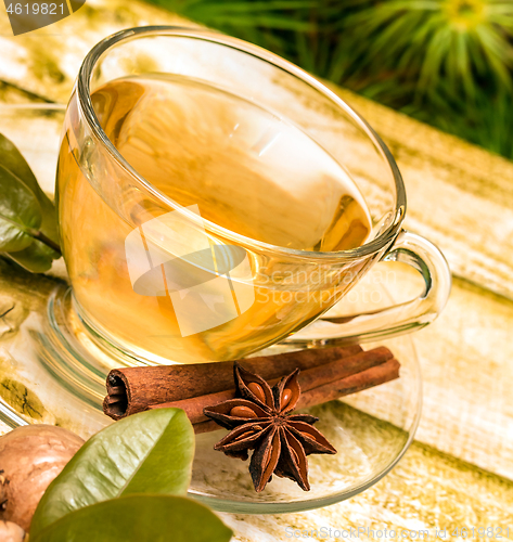 Image of Spiced Ginger Tea Indicates Organics Drink And Cup 