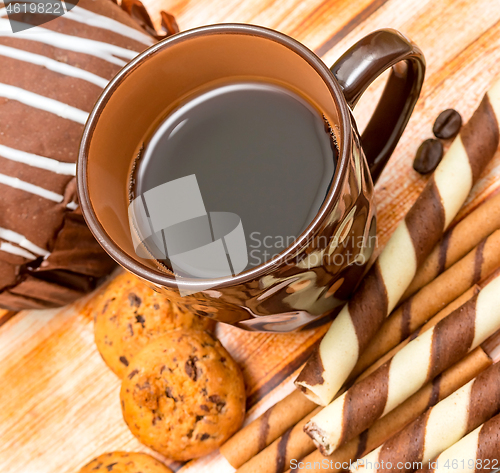 Image of Biscuits And Coffee Represents Delicious Cookie And Crackers 