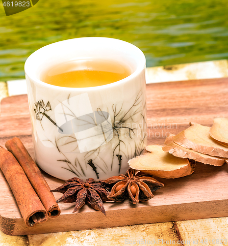 Image of Refreshing Ginger Tea Shows Teacup Drinks And Refreshes 