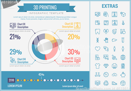 Image of 3D printing infographic template and elements.