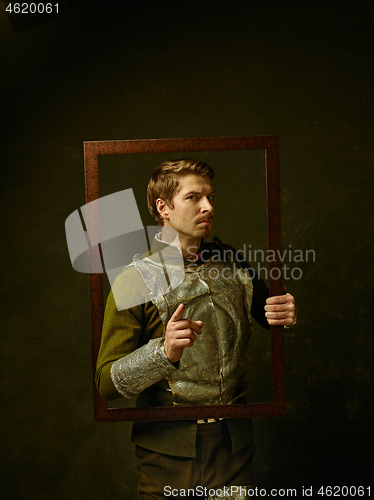 Image of Medieval knight on dark background.