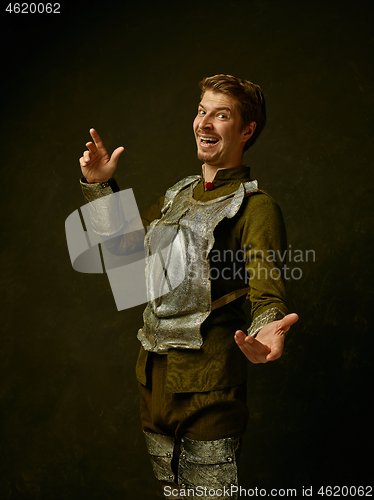 Image of Medieval knight on dark background.