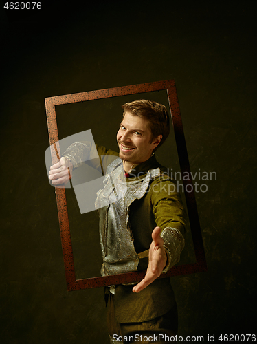 Image of Medieval knight on dark background.