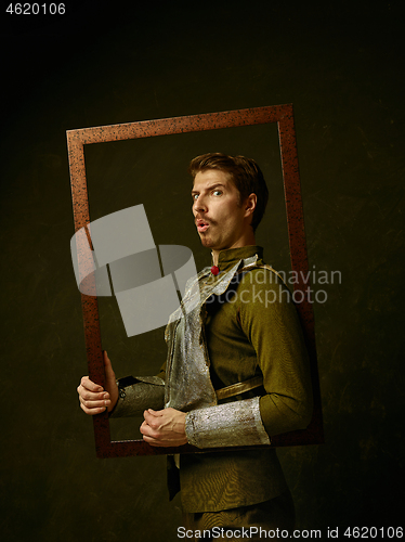 Image of Medieval knight on dark background.