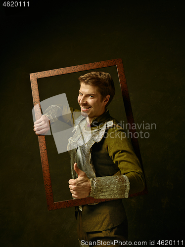 Image of Medieval knight on dark background.