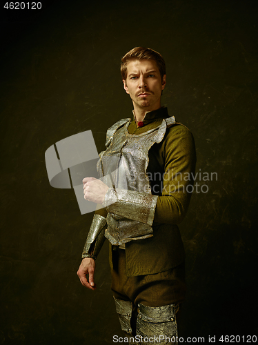 Image of Medieval knight on dark background.