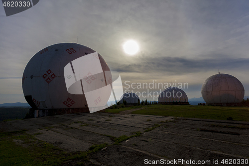 Image of Night view on old radar station geospheres