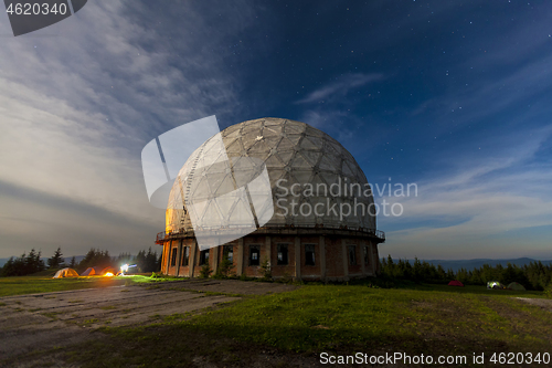 Image of Radar station geosphere on the starry sky background