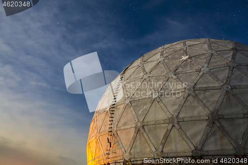 Image of Radar station geosphere on the starry sky background