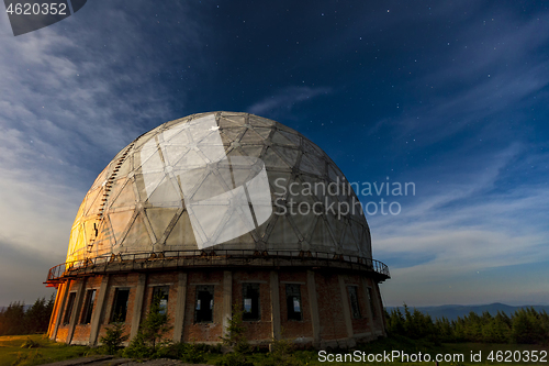 Image of Radar station geosphere on the starry sky background