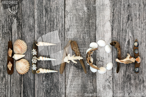 Image of Beach Abstract on Rustic Wood Background  