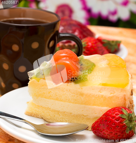 Image of Fresh Cream Cake Indicates Strawberry Fruit Gateau And Bakery  