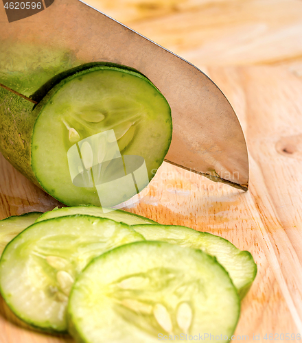 Image of Preparing Cucumber Shows Vegetable Salad And Dieting 