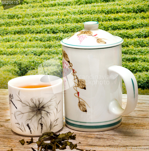 Image of Cup Of Tea Indicates Break Time And Beverages 