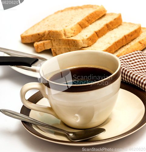 Image of Bread And Coffee Means Meal Time And Black 