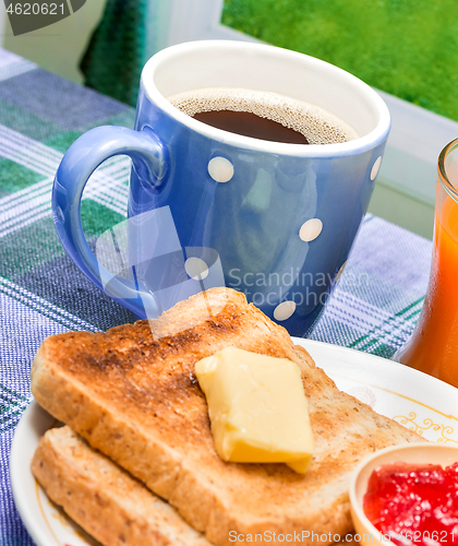 Image of Toasts And Jam Indicates Black Coffee And Butter 