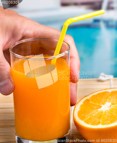 Image of Orange Juice Fresh Indicates Swimming Pool Drink And Oranges 