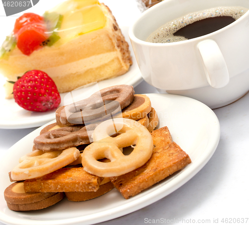 Image of Delicious Coffee Cake Shows Cafeteria Desserts And Cakes 