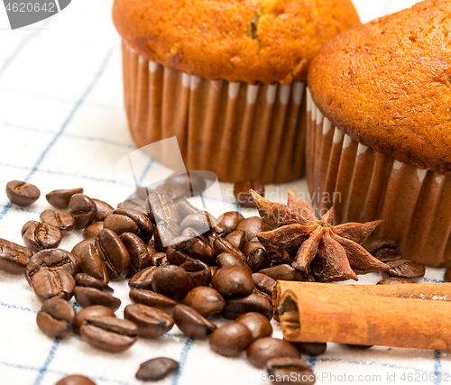 Image of Muffin Cakes Represents Roast Coffee And Caffeine 