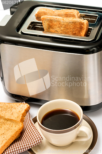 Image of Coffee And Toast Indicates Morning Meal And Black 