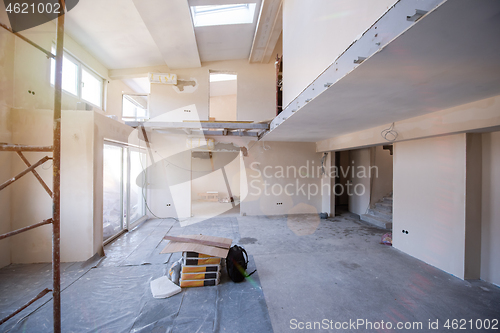 Image of interior of construction site with scaffolding