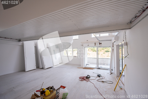 Image of Interior doors stacked in a new apartment