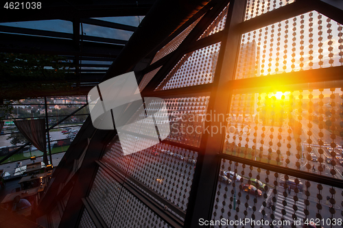 Image of sunset through a glass roof